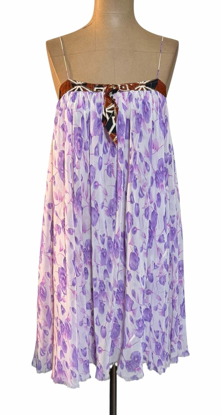 Le Shack by Tracy Feith Babydoll Dress Lightweight Silk Purple Floral size 4
